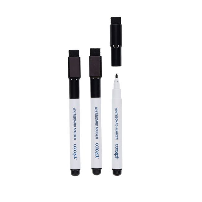 Concept 3Pk Drywipe Markers With Eraser Lid