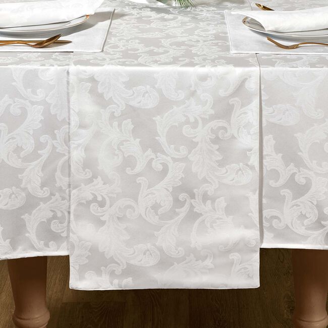Elegance Damask Table Runner 229cm x 36cm White