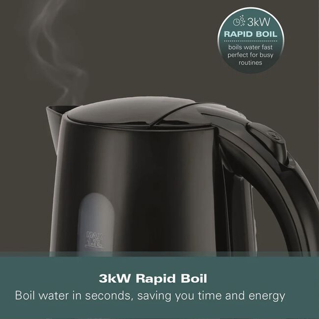HAMILTON BEACH ESSENTIALS 1.7L BLACK Rapid Boil Kettle