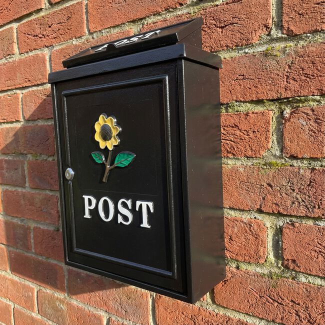 Postplus Sunflower Diecast Steel Letterbox Black