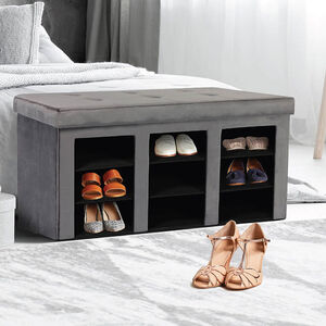 Folding Shoe Storage Ottoman - Grey