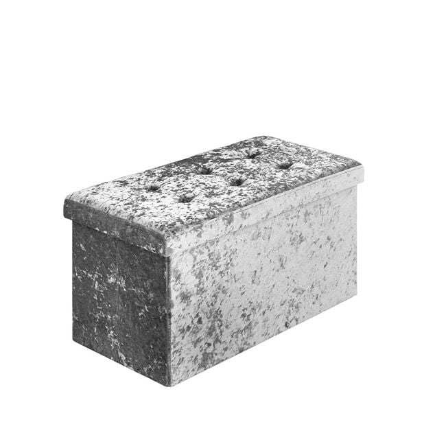 Crushed Silver Storage Bench Ottoman