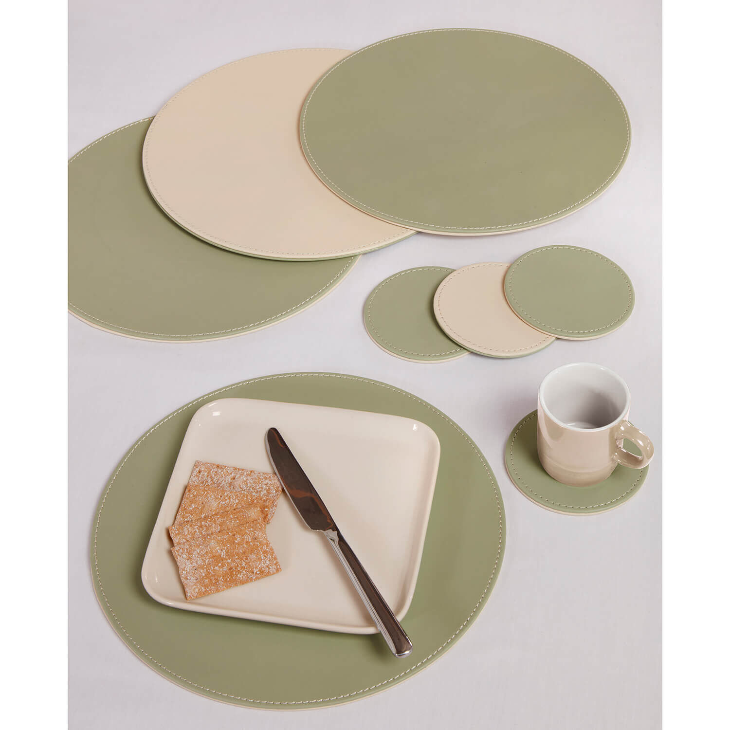 Reversible Round Placemats 4 Pack Green & Cream Home Store + More