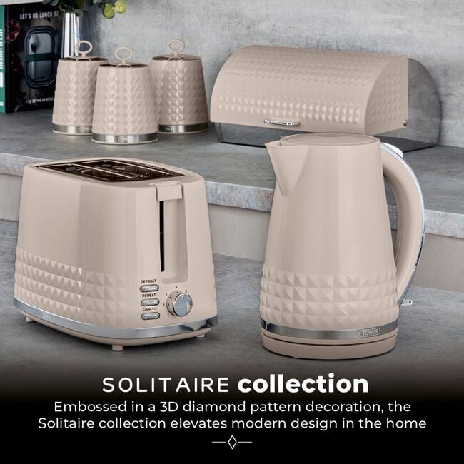 TOWER SOLITAIRE BEIGE 2 Slice Toaster