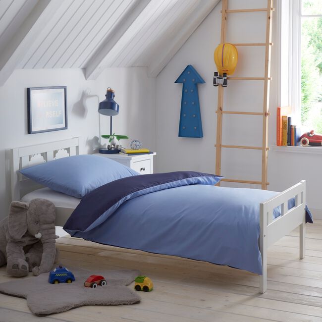 SINGLE DUVET COVER Luxury Percale Cornflower/Navy