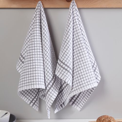 Mono Check Tea Towels 2 Pack - Dove Grey