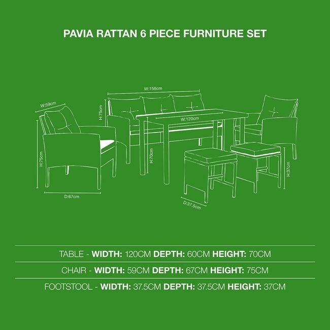 Pavia Rattan 6 Piece Furniture Set