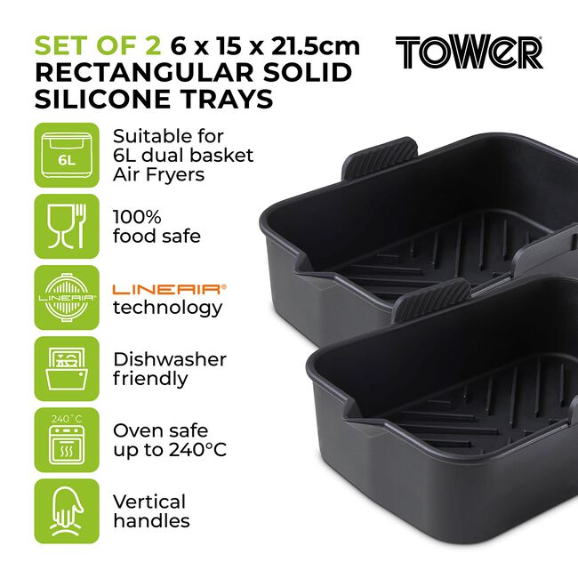 Tower Black Rectangular Air Fryer Tray - 2 Pack