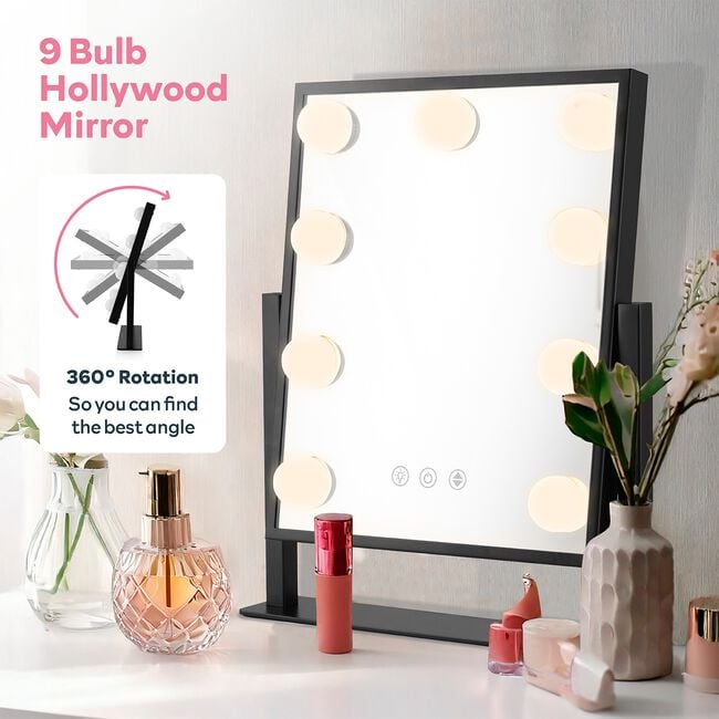 CARMEN HOLLYWOOD 9 BULB BLACK Vanity Mirror