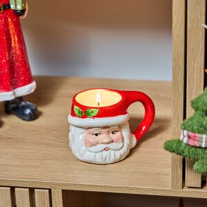 Christmas Santa With Holly Ceramic Candle
