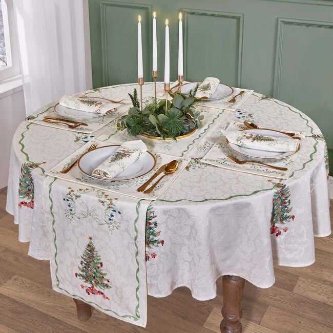 Round Christmas Tree Table Cloth 178cm - White