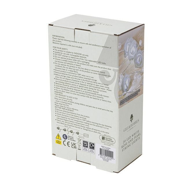 20 LED White Rose and Pearl String Lights
