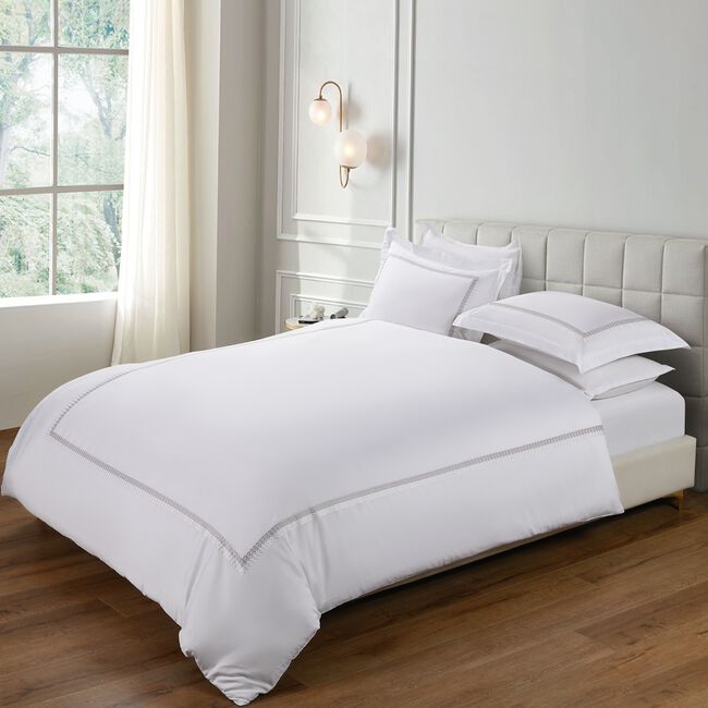 SINGLE DUVET COVER Laragh Border Stripe Silver 300TC