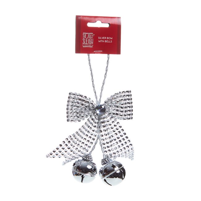 Silver Bow with Bells Christmas Tree Decoration