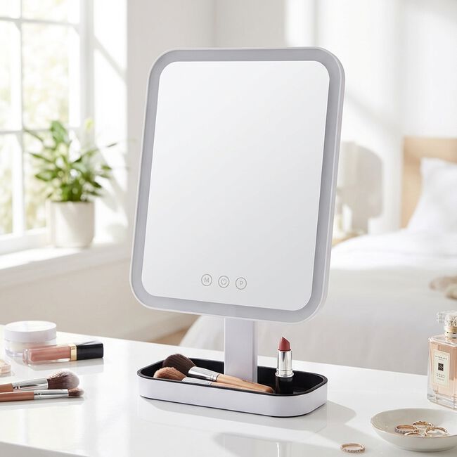 Visage White LED Bathroom Mirror with Tray