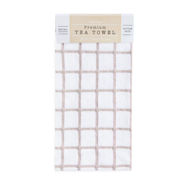 Multi Check Tea Towel - Mocha
