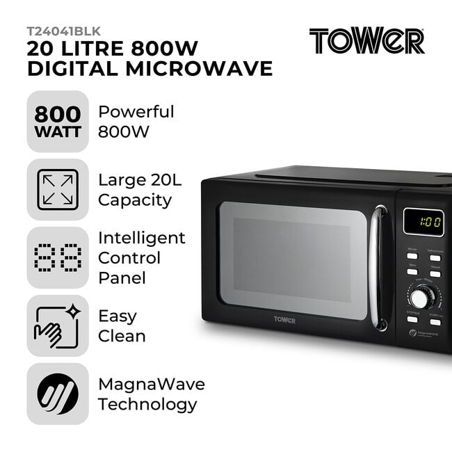 Tower 800W Black 20L Digital Microwave