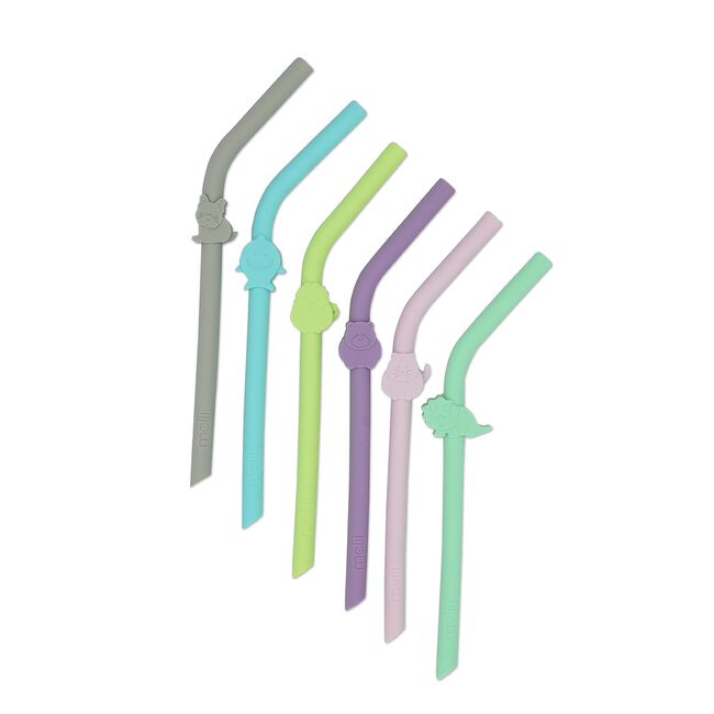 Melii 6 Silicone Animal Straws with Cleaning Brush