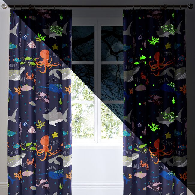 Bedlam Glow In The Dark Sea Life 66 x 72in Curtain