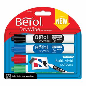 Berol Drywipe Fine Whiteboard Markers 4 Pack