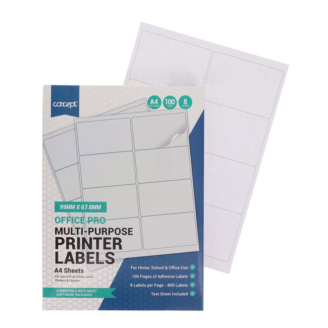 Concept A4 Multi-Purpose Printer Labels - 8 Labels
