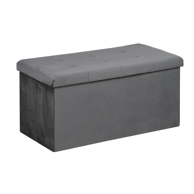 Large Folding Velvet Storage Ottoman - Grey