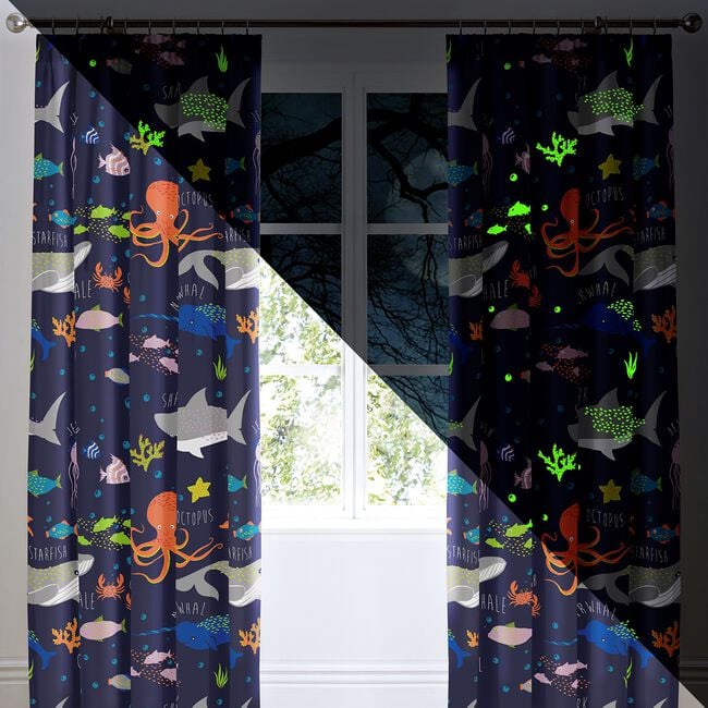 Bedlam Glow In The Dark Sea Life 66 x 72in Curtain