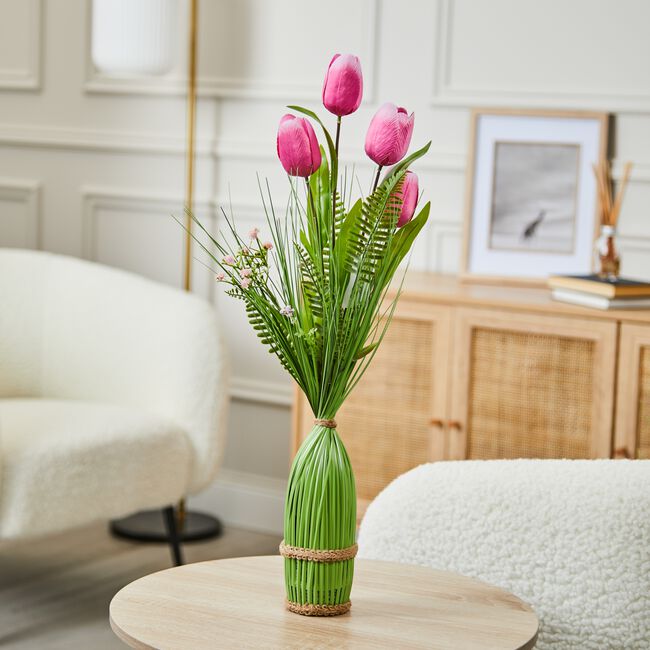 Floral Symphony Pink Tulips Faux Bouquet