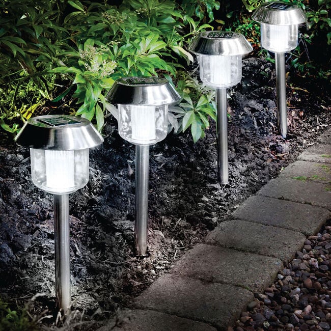 Pin Stainless Steel Solar Garden Lights 4 Pack