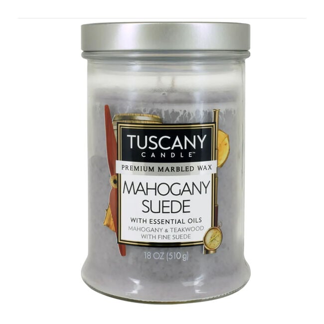 Tuscany Double Wick Candle Mahogany Suede 18oz