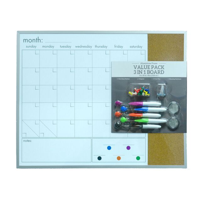 Magnetic Dry Erase 3 In 1 Board