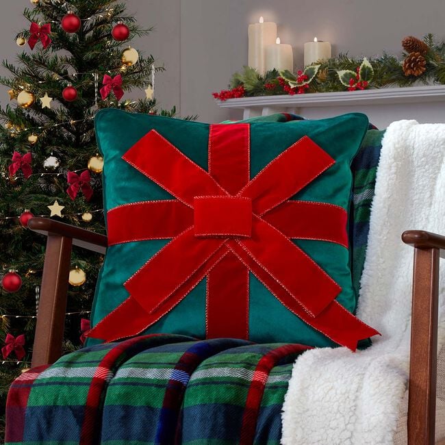 Christmas Bow Green Cushion 45cm x 45cm