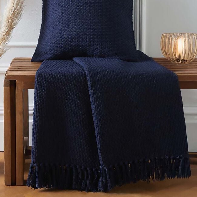DRIFT HOME HAYDEN 100% RECYCLED COTTON NAVY 200x200cm Throw