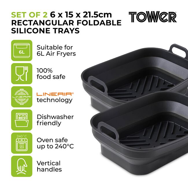 Tower Rectangular Foldable Air Fryer Tray 2pk