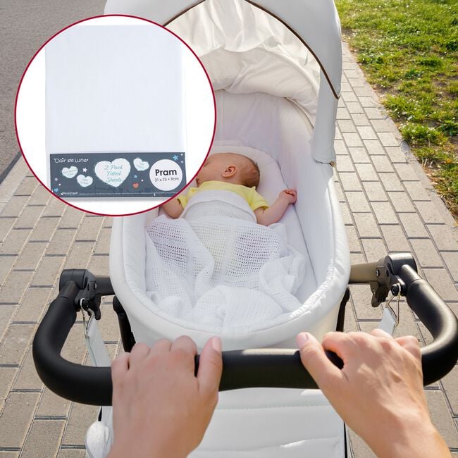 Clair De Lune White Pram Fitted Sheet - 2 Pack