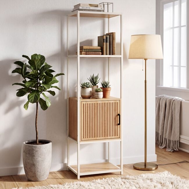 Four Layer Cabinet with Cream Metal Frame