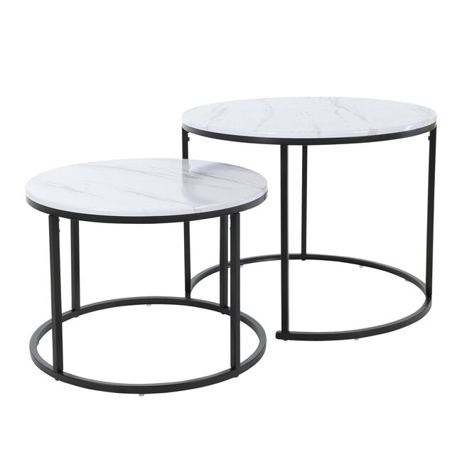 Set of 2 Side Tables Medium - Marble Finish White