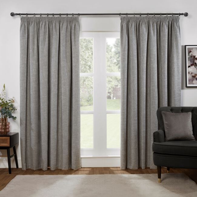 PENCIL PLEAT BLACKOUT THERMAL BASKETWEAVE GREY 66x90 Curtain 