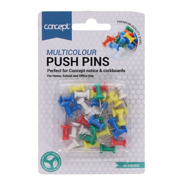 Concept Coloured Push Pins 30 Pack