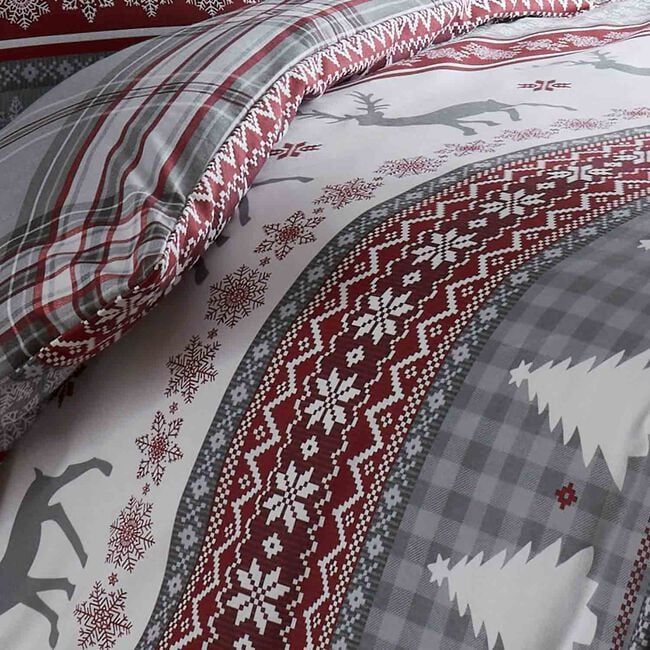 SINGLE DUVET COVER Brushed Cotton Fairisle Deer