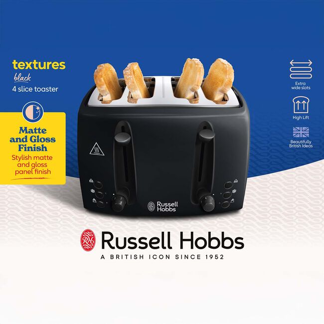 Russell Hobbs Textures 4 Slice Toaster - Black