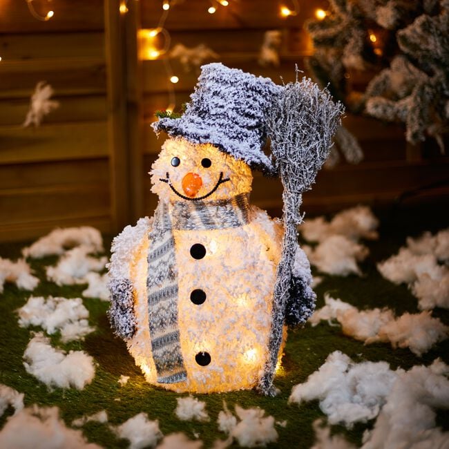 Light Up Snowman with Broom - 50cm