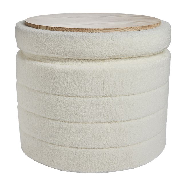 BOUCLE NATURAL FOLDING STORAGE Ottoman with Table