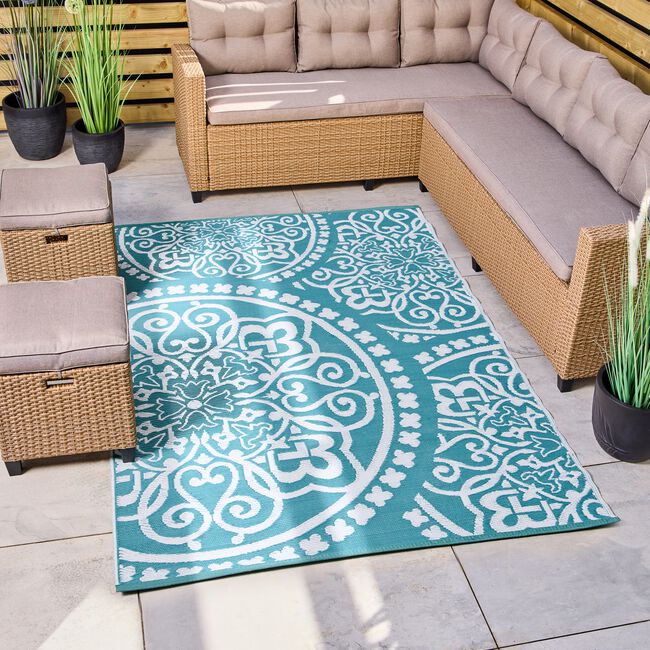 Mosaic Tile Outdoor Mat 150cm x 210cm - Duck Egg