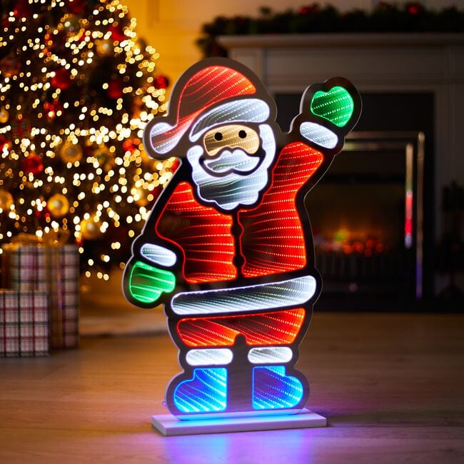Light Up Standing Waving Santa Infinity Mirror