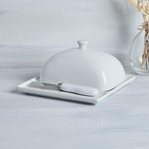 Abney & Croft White Butter Dish with Knife