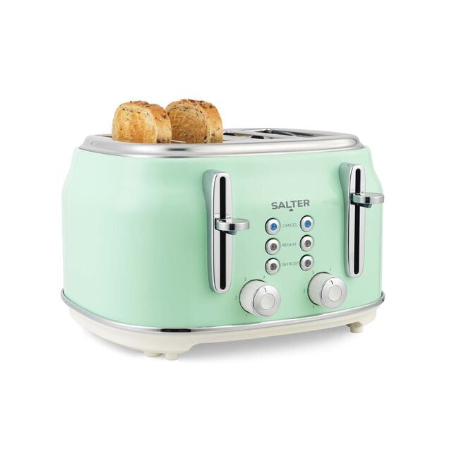 SALTER RETRO GREEN CURVED BODY 4 Slice Toaster