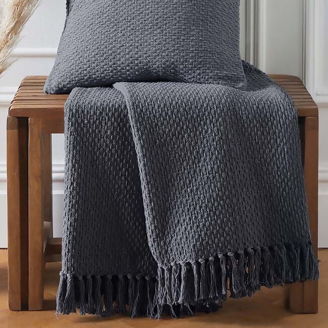 DRIFT HOME HAYDEN 100% RECYCLED COTTON CHARCOAL 130x180cm Throw