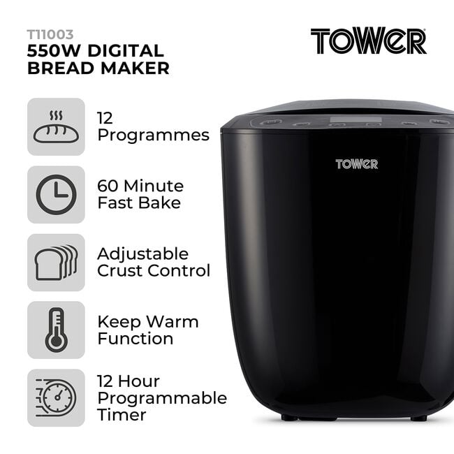 Tower Black Digital 550W 2lb Bread Maker