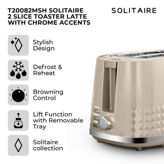 TOWER SOLITAIRE BEIGE 2 Slice Toaster